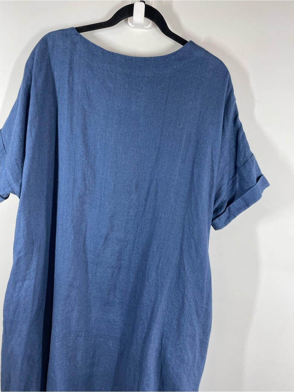 Not Perfect Linen Belted Blue 100% Linen Midi Dress One Size Lagenlook Minimal — image 8 of 8
